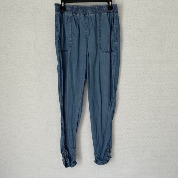 Thread + Supply Pant Women Large Blue Chambray Jogger Serena Ankle Rouched Comfy - Picture 12 of 13
